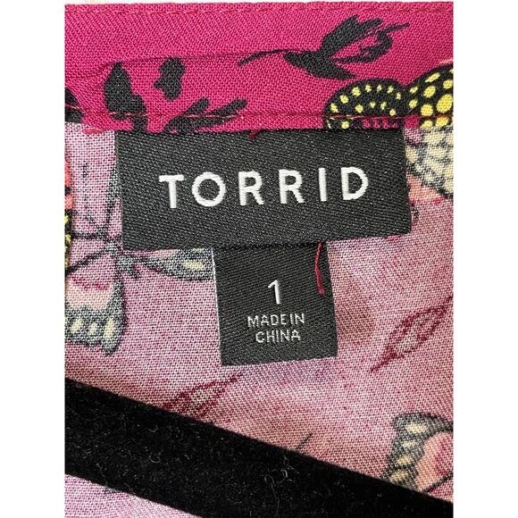 Torrid Dress Womens 1X Magenta Floral Butterfly Print Sleeveless Midi Rayon - Picture 5 of 10